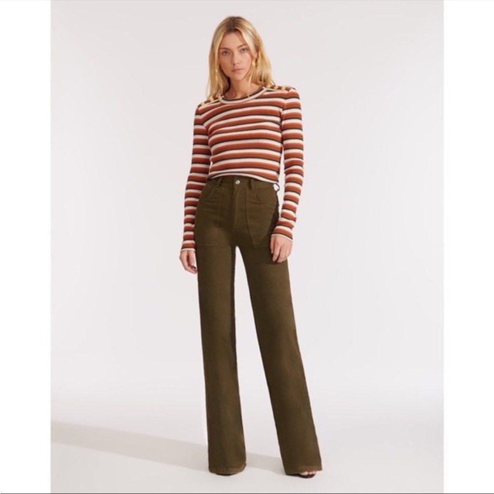 Veronica Beard Crosbie Wide-Leg High-Rise Pants in Army Green Size 28 $298.